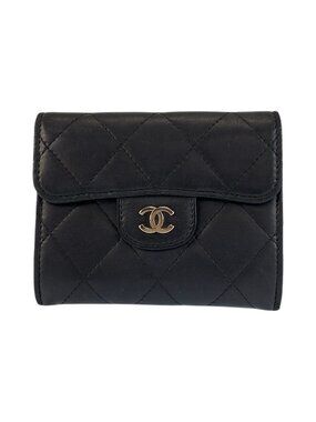 Chanel Quilted Black Silver Leather Coin Purse